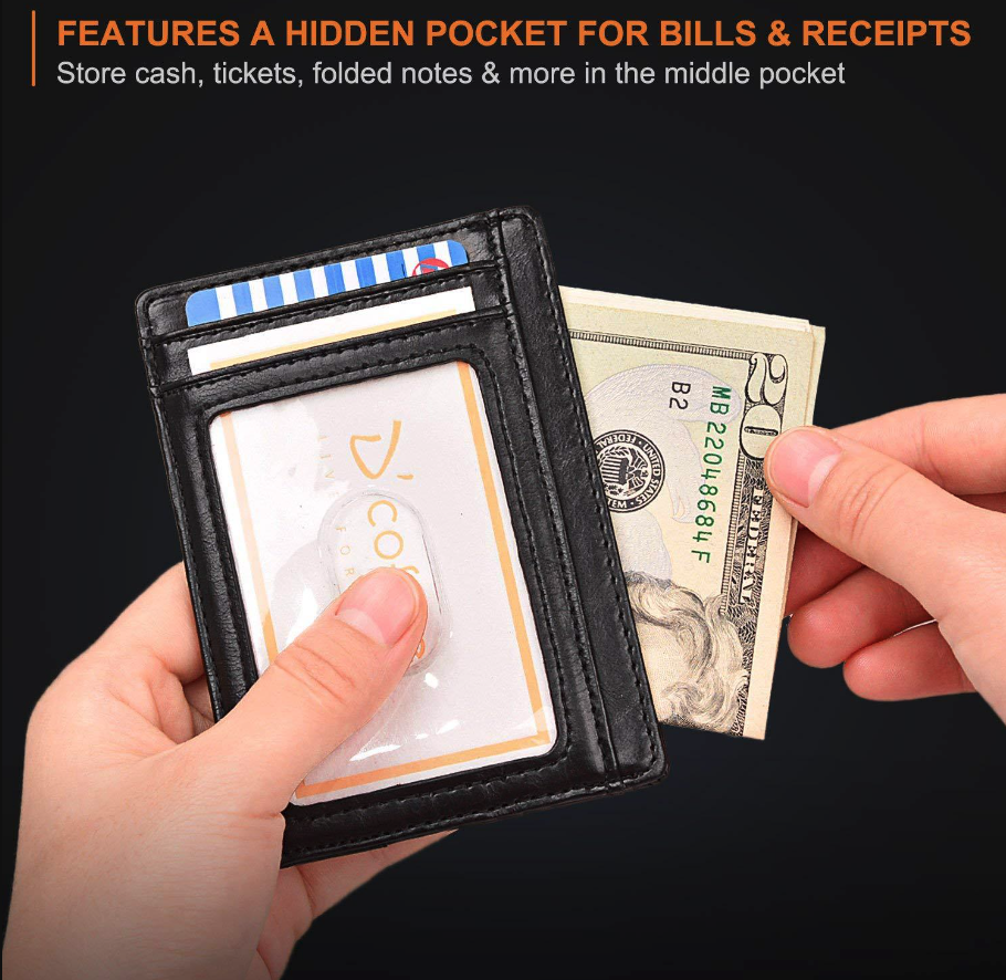 Men’s Leather Slim Wallet – RFID Blocking Credit Card Holder