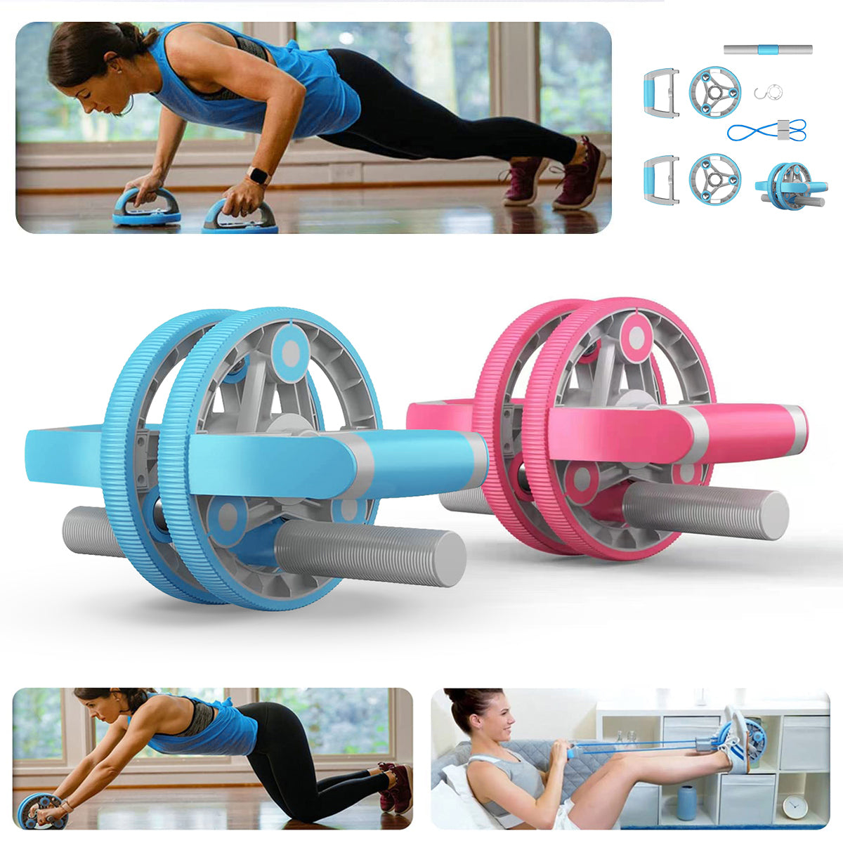 Multifunctional Abdominal Wheel Pull Strap Set – Compact Full‑Body Fitness Solution